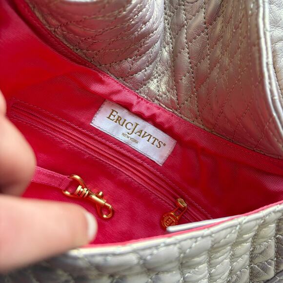 Eric Javits Quilted Leather Pink Metallic Shoulder Bag - Picture 3 of 6